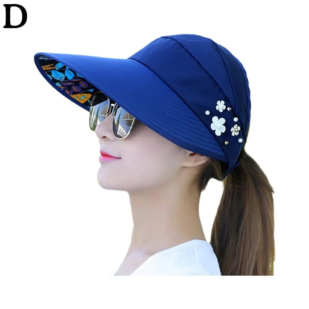 Fashion Womens Ladies Summer Vacation Wide Brim Foldable Sun Hat Anti-UV Beach Visor Caps Casual Hats