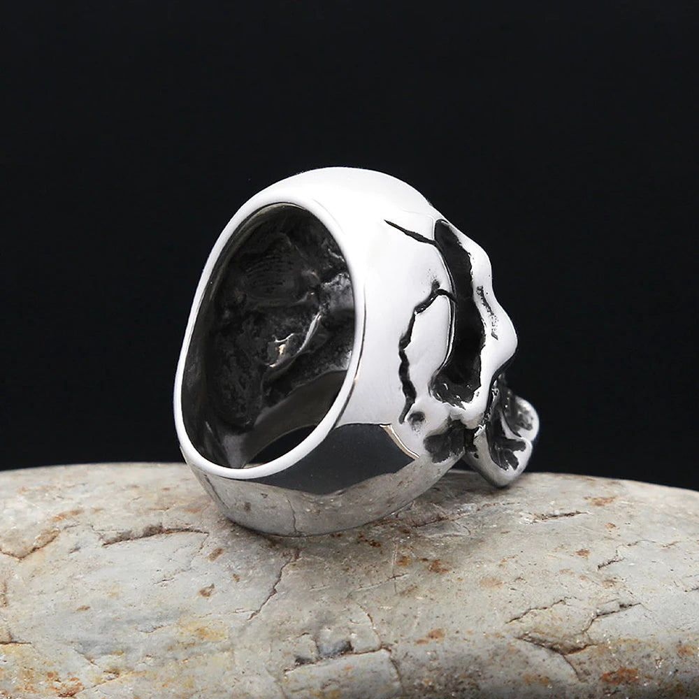 Gothic Punk Stainless Steel Ghost Head Skull Rings For Men Hip Hop Vintage Classic Skeleton Ring Biker Jewelry Gifts Wholesale