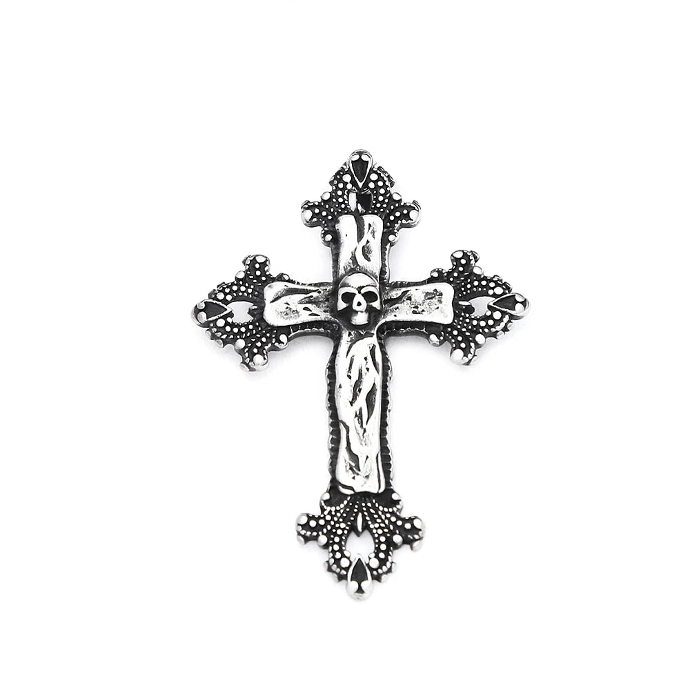 Gothic Punk Cross Skull Pendant Necklace 316L Stainless Steel Hip Hop Biker Cross Necklaces For Men Women Fashion Charm Jewelry