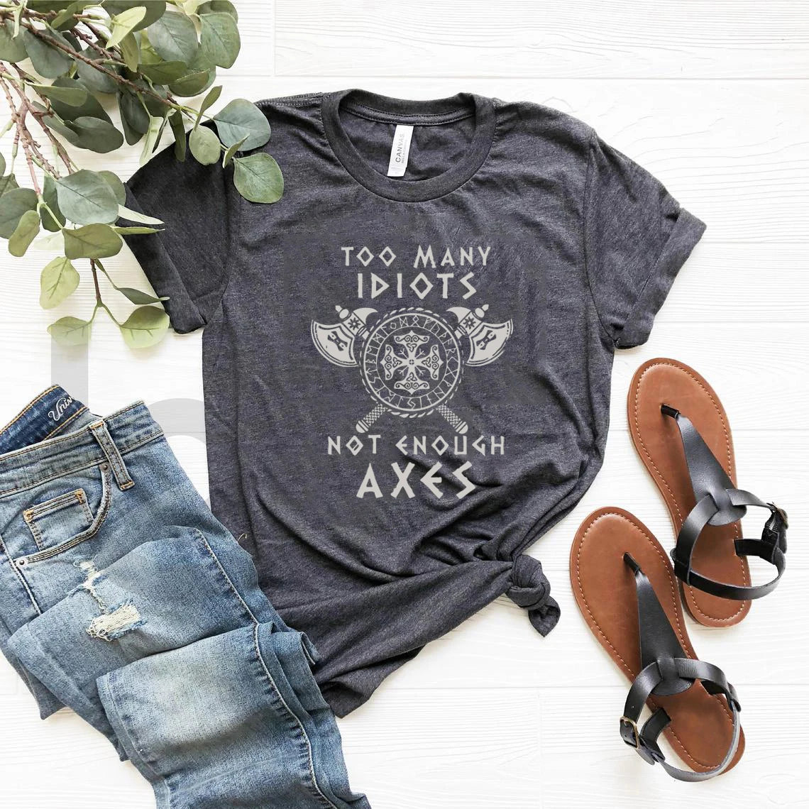 T-Shirt „Too Many Idiots Not Enough Axes“ von Vikings, Norwegen, nordische Mythologie, Wikinger-Shirt, Unisex, Grafik-T-Shirts, kurzärmelig