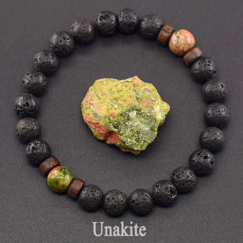 Natural Blue Sandstone Round Beads Bracelet Men Women Vintage Volcanic Stone Jewelry Relieve Anxiety Wristband Birthday Gift