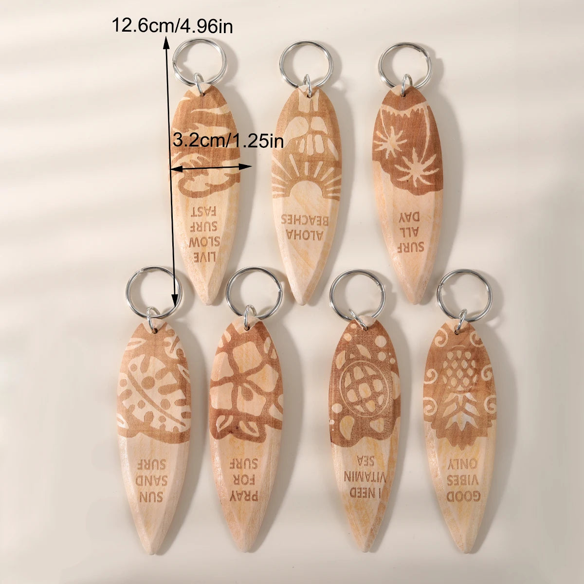7 pieces a set wooden Surfboard Keychains Fun Key Chains Beach Party Favor Purse Backpack Keychain Mini Surfboard Pendant