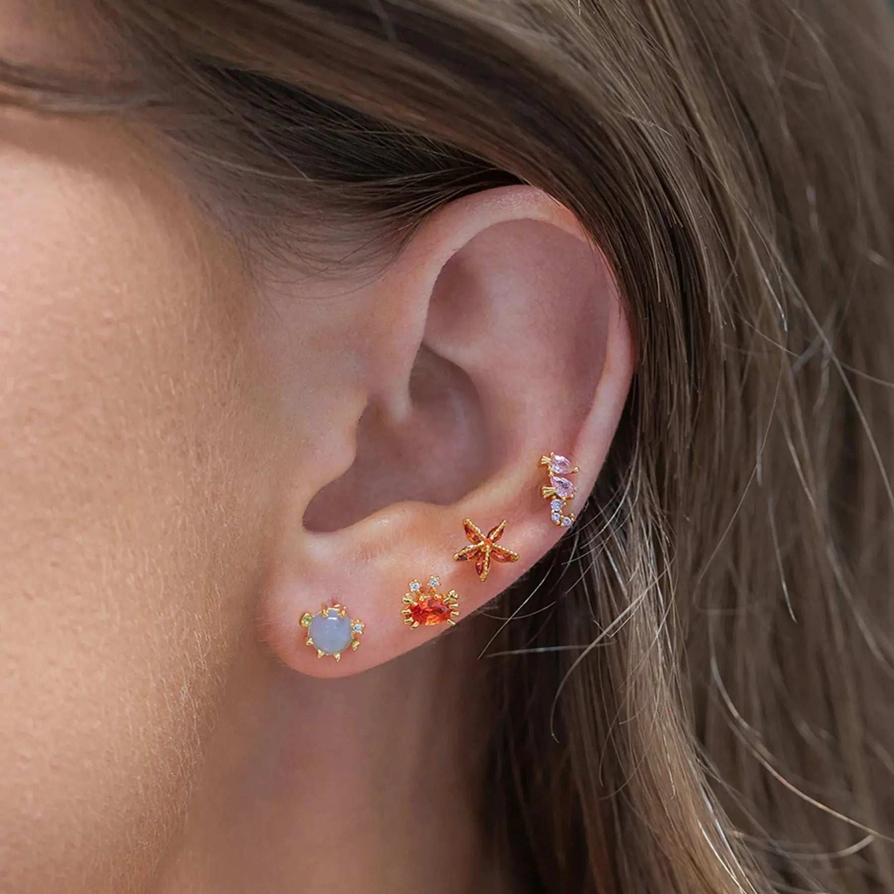 New ins Cute Ocean Anime Colorful Zircon Starfish Octopus Earrings For Women Girl Fashion Wholesale Jewelry Gift