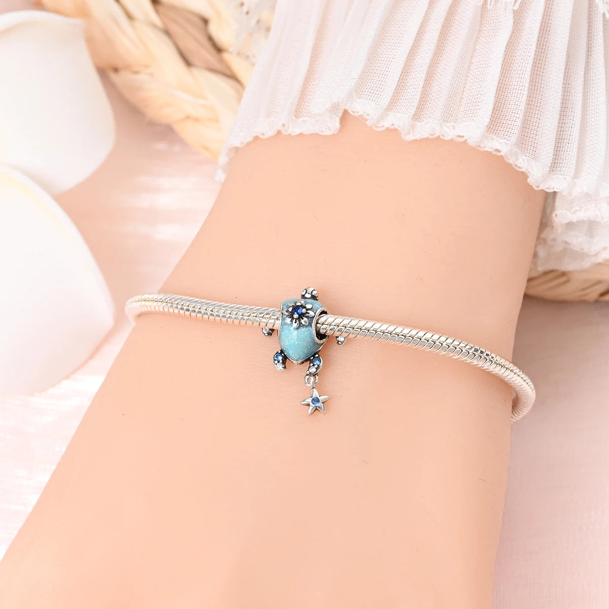 New 925 Sterling Silver Shell Sea Star Turtle Ocean Series Pendant Fit Original Pandora Bracelet Snake Chain Beaded Women Gift