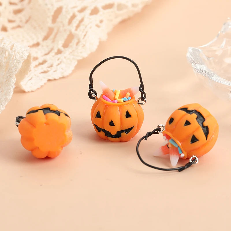 1 par de pendientes colgantes de Halloween para mujer, aretes tipo canasta de calabaza de resina 3D, joyería para niñas, regalos de festival