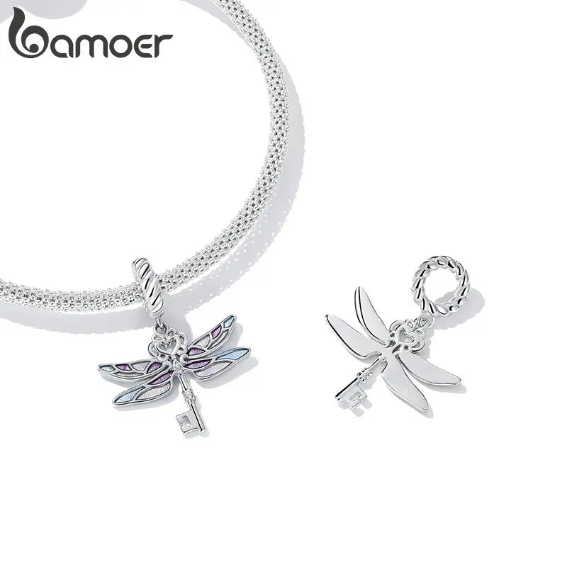 BAMOER Perle de charme plaquée or blanc en forme d'oiseau/libellule/tournesol pour bracelet original, breloque Bamoer pour la fabrication de bijoux, cadeau de Noël