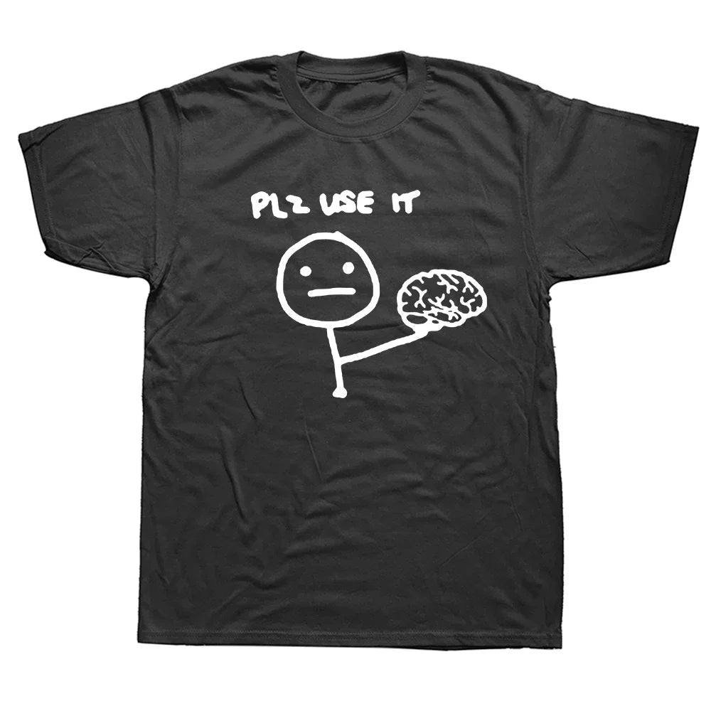 Camisetas divertidas con el mensaje "Por favor, usa esto para tu cerebro", sarcasmo, gráfico de algodón, ropa de calle, manga corta, camiseta de humor Harajuku para hombre