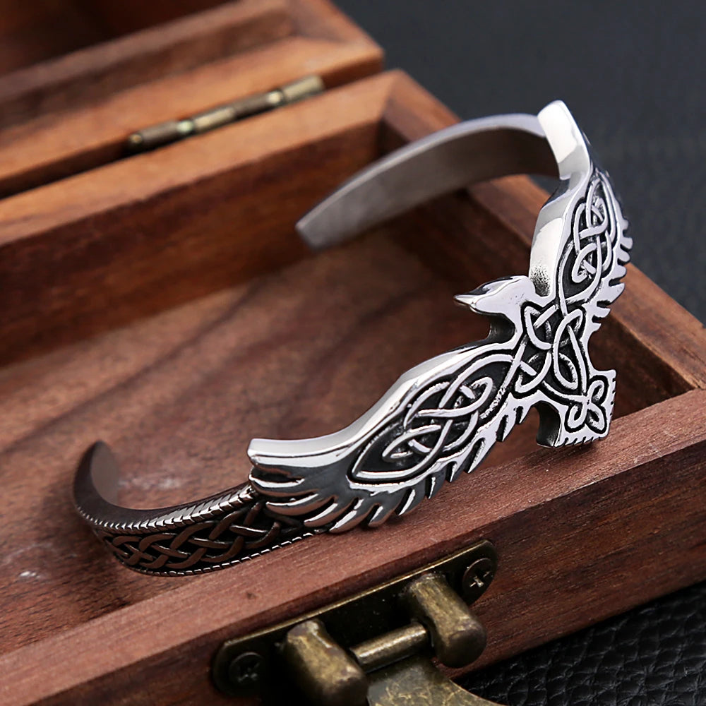 Vintage Viking Stainless Steel Raven Eagle Bracelet For Men Women Fashion Celtic knot Bracelet Opening Adjustable Jewelry Gifts