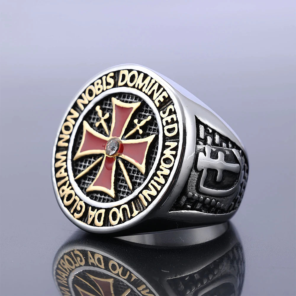 Heavy Metal Crusader Red Cross Ring For Men Boys Stainless Steel Domineering Knights Templar Masonic Rings Fashion Jewelry Gifts