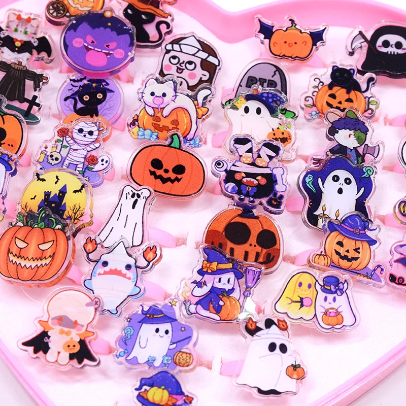 10/20pcs Cute Halloween Ring for kids Cartoon Ghost Pumpkin Lantern Finger Ring Jewelry Girls Boy Party Supplies Decoration Gift