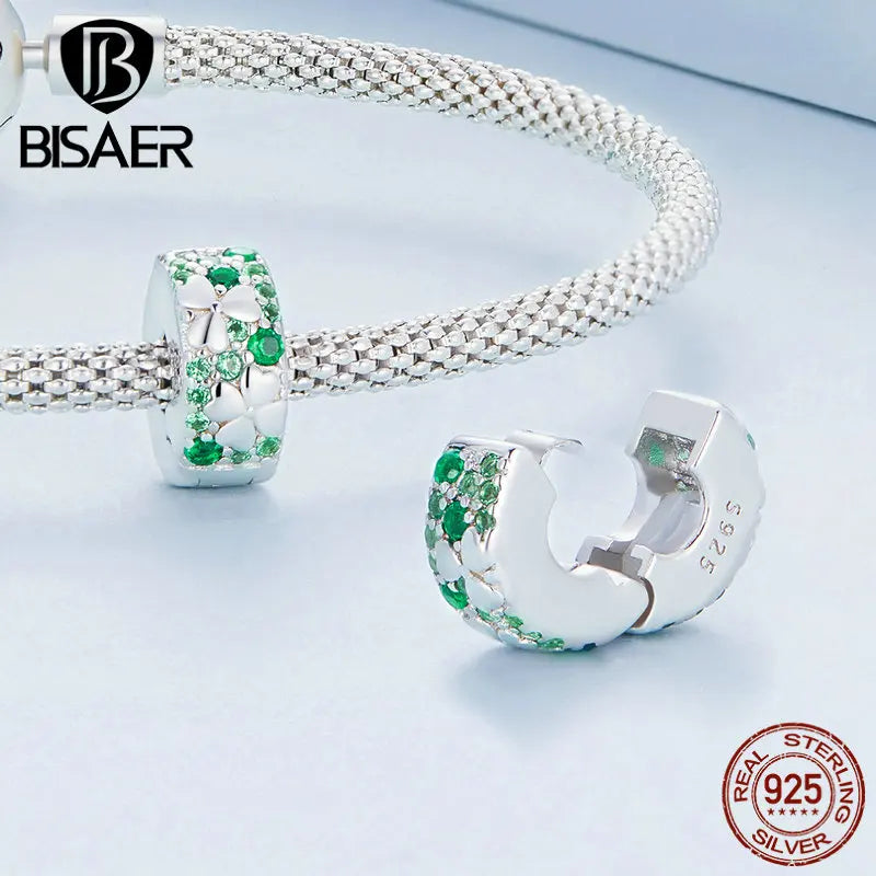 BISAER - Dije espaciador con clip grande de plata de ley 925 con cierre de seguridad chapado en platino para pulseras de bricolaje, joyería fina, regalo