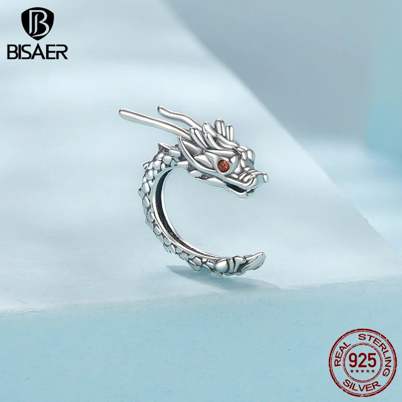 BISAER 925 Sterling Silver Retro Dragon Hoop Earrings Classic Hypoallergenic  Ear ClipFor Women Party Original Fine Jewelry Gift