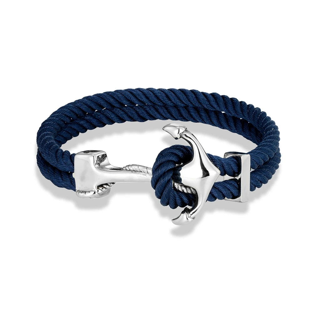 MKENDN Navy Style Anchor Bracelets Men Women Double Strand Mulitcolor Nautical Surfer Rope Bracelet Stainless Steel Boat Hook