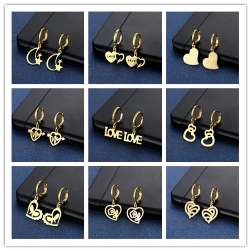 20/30/50Pair/Lot Fashion High Quality Stainless Steel Hoop Earring Love Jewelry For Women Moon Heart Butterfly Mix Style