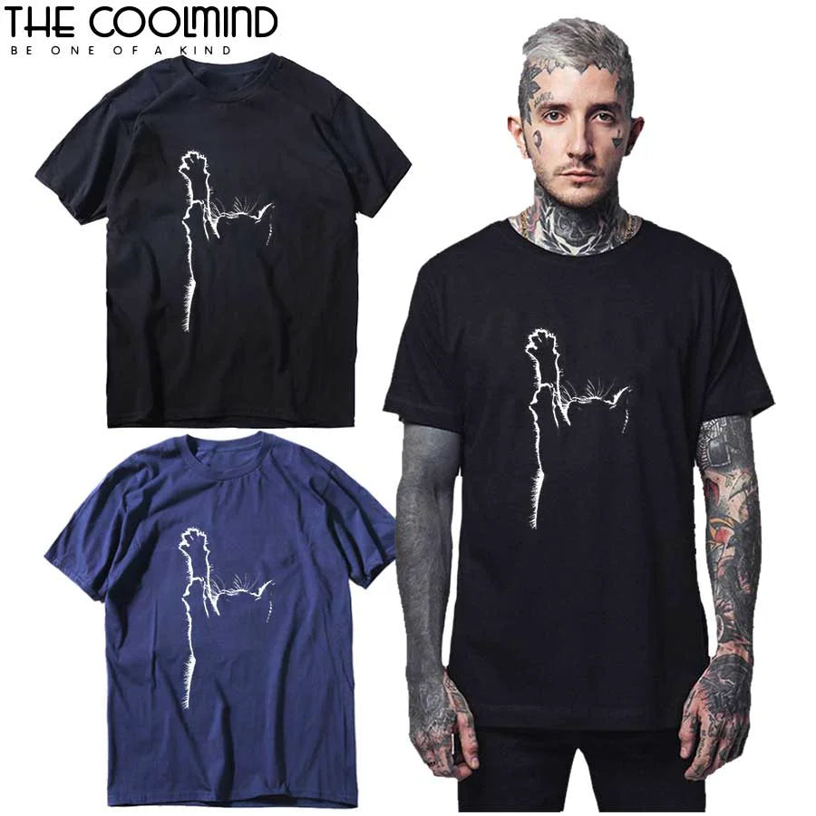 COOLMIND Top-Qualität 100 % Baumwolle mit schönem Katzen-Print für Männer, lässig, lockeres T-Shirt für Männer, O-Ausschnitt, gestricktes T-Shirt für Männer