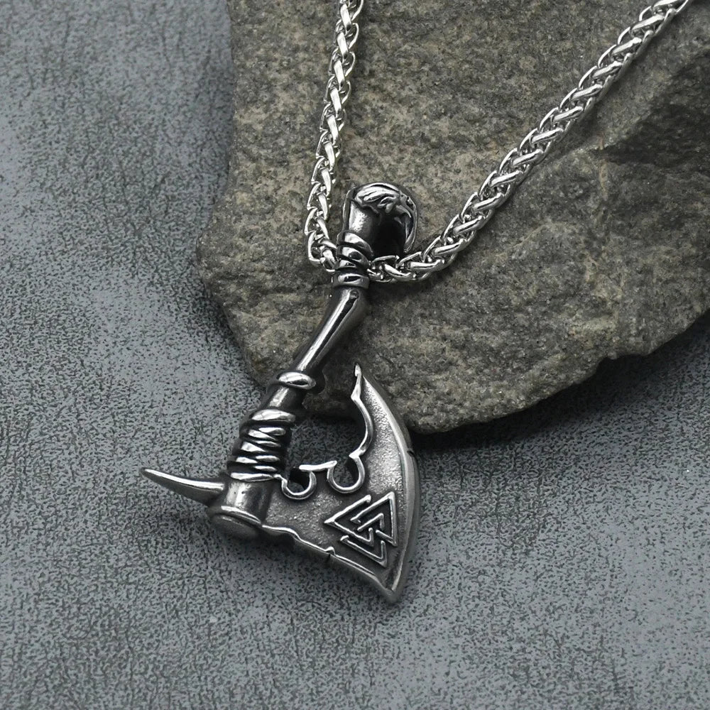 Norse Runes Valknut Viking Axe Pendant Necklaces Men Stainless Steel Hatchet Thor Hammer Mjolnir Slavic Amulet Jewelry