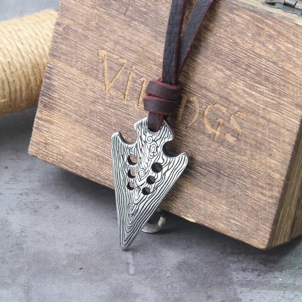 Norse Runes Odin's Spear Gungnir Necklace Men Gold Color Stainless Steel Arrowhead Pendant Valknut Talisman Male Vikings Jewelry