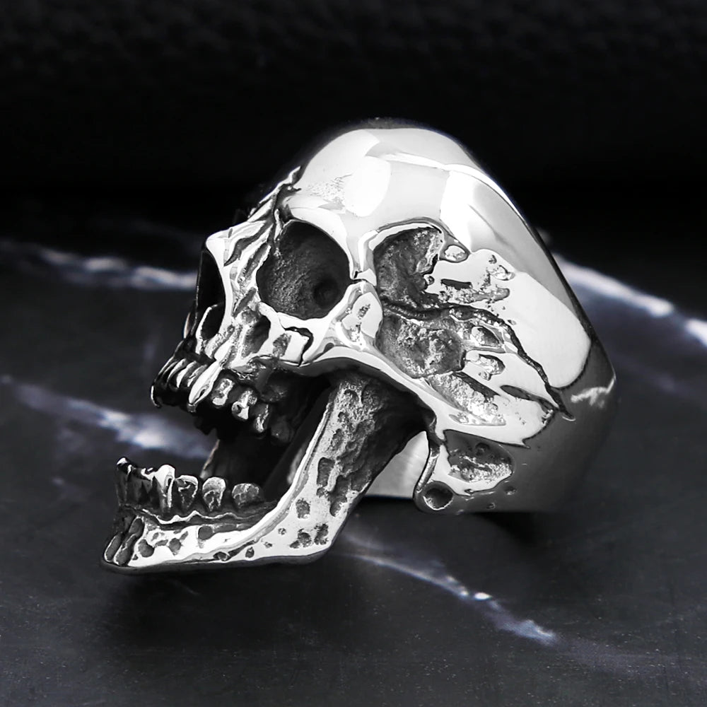 Gothic High Polished Vampire Skull Rings For Men Boys Stainless Steel Heavy Metal Skull Ring Punk Motorcyclist Jewelry Gifts