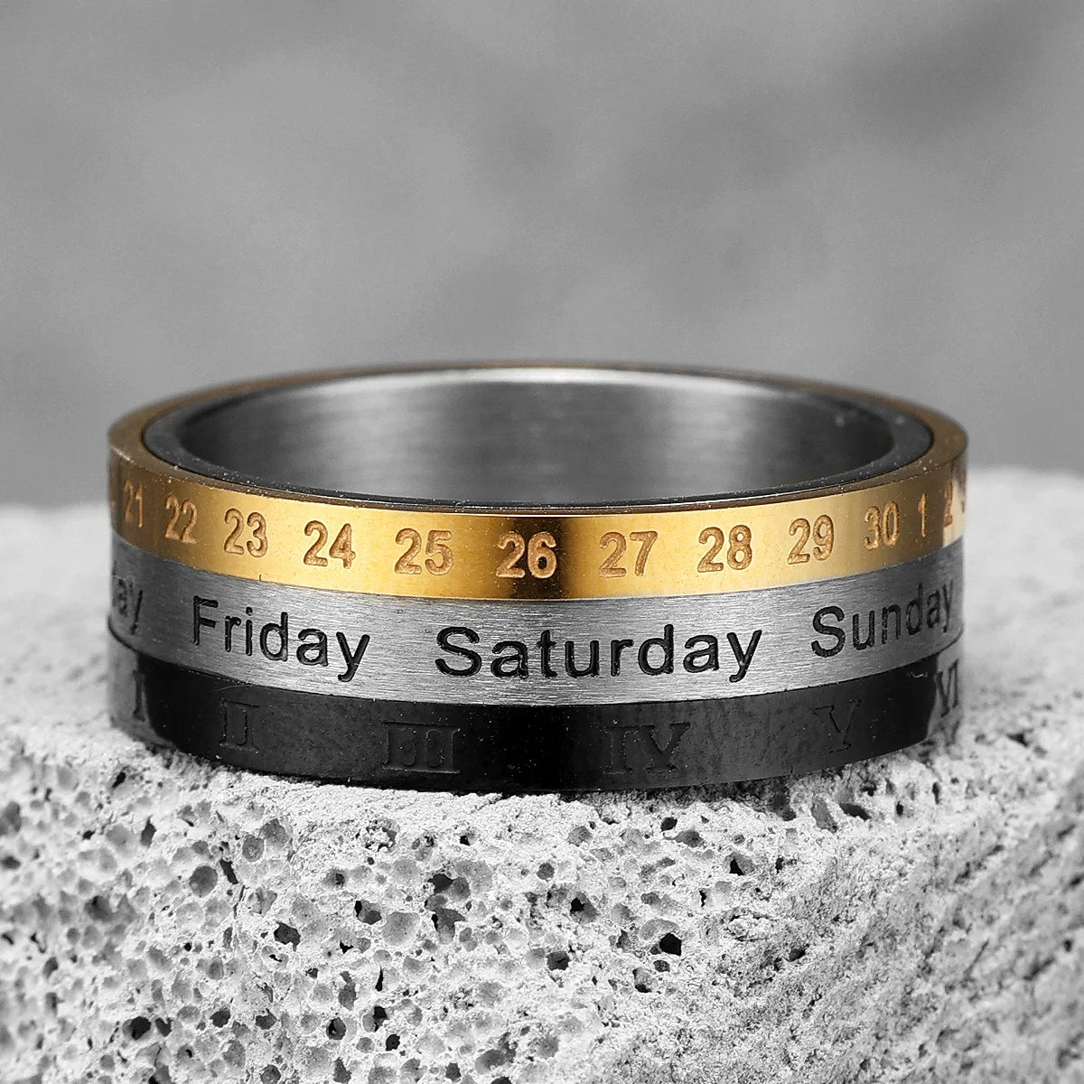 Date Ring 316L Stainless Steel Men Creative Time Rings Simple Rotatable Luxury for Couple Friend Male Jewelry Gift Dropshipping