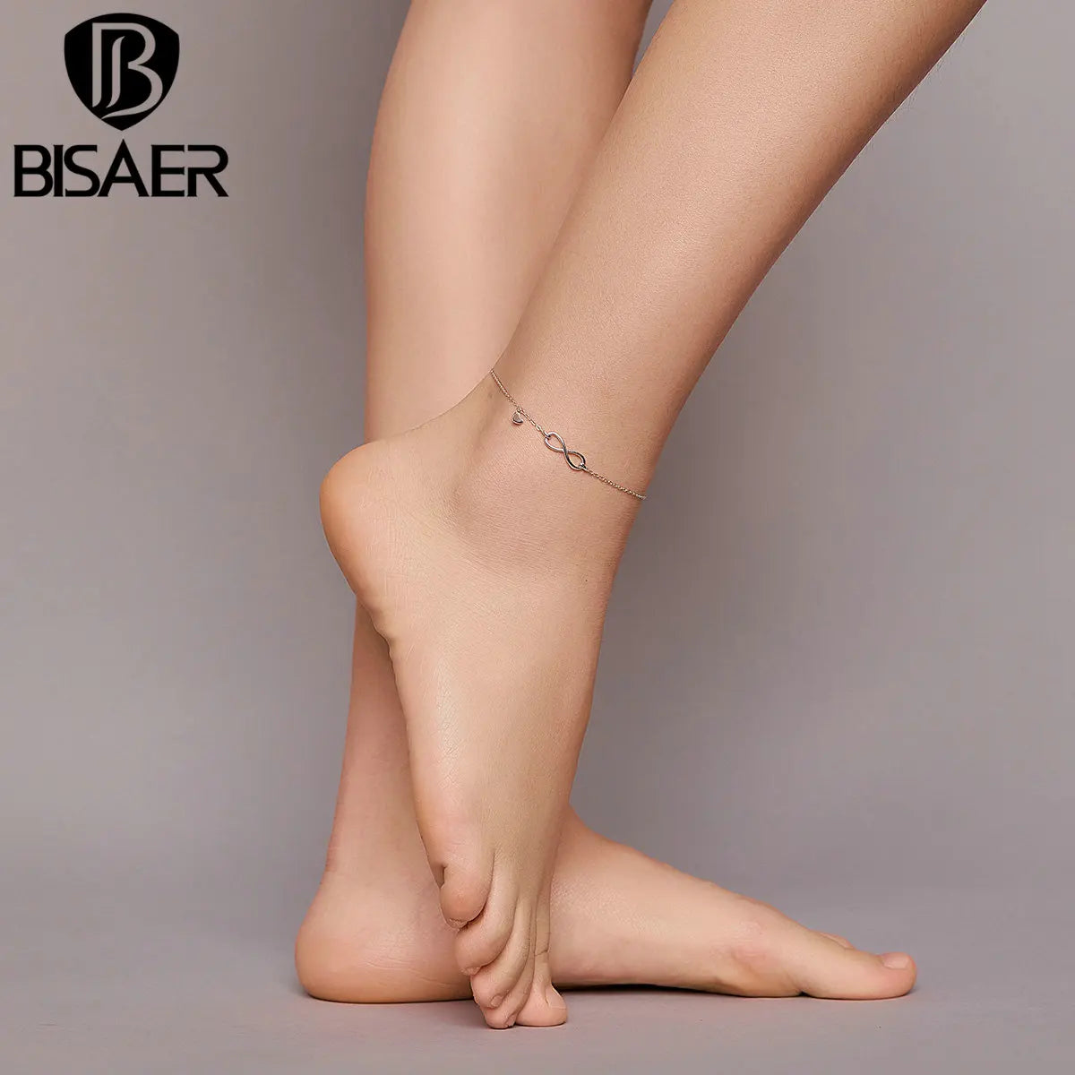 BISAER 100% 925 Sterling Silver Infinity Love Anklets Geometric Heart Chain Anklets For Women Party Fine Jewelry Holiday Gift