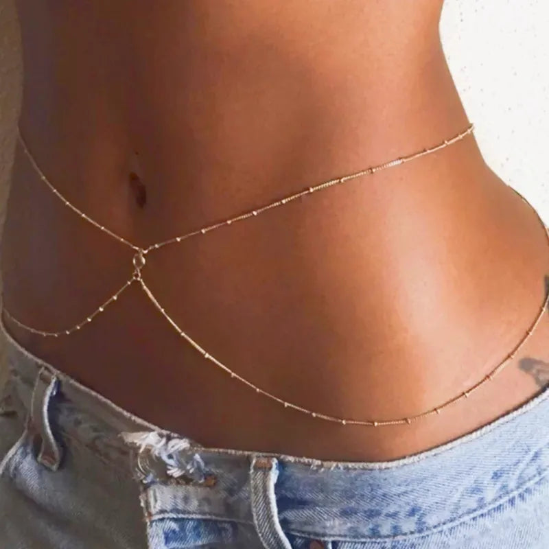 Fashion Simple Double Layer Bead Chain Ladies Waist Belly Chain Belly Belt Chain Fashion Body Jewelry Spring Summer Gifts