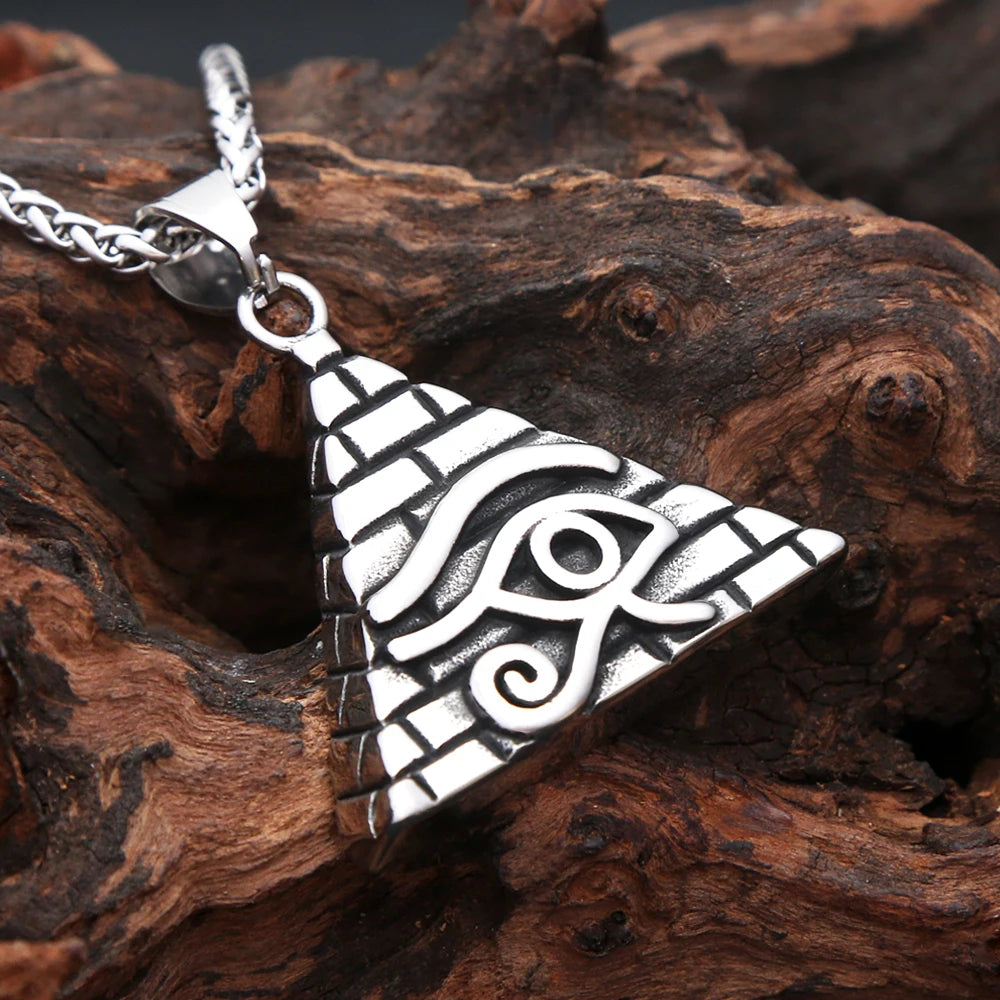 Vintage Fashion Eye Of Horus Pendant Necklaces For Men Stainless Steel Egyptian Pyramid Necklace Amulet Jewelry Gifts Wholesale