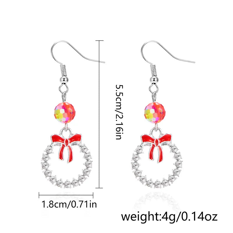 New Crystal Christmas Tree Tassel Earrings for Women Trendy Rhinestone Snowflake Bow Round Drop Earring Girls Christmas Jewelry