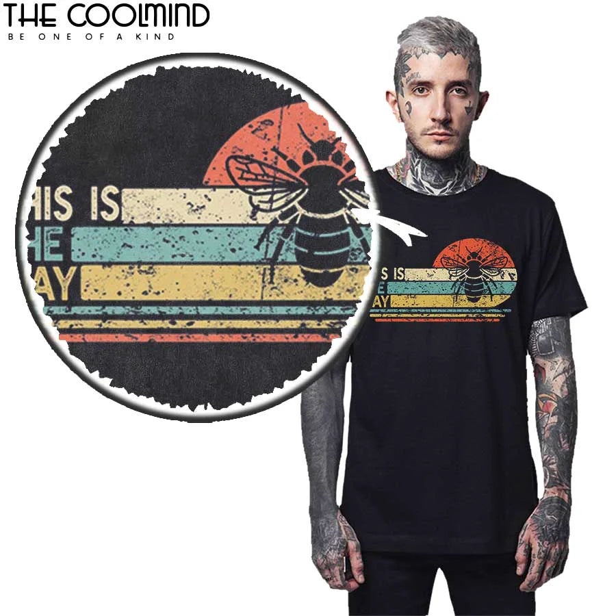 COOLMIND 100% Cotton o-neck Bees Print Unisex T Shirt Cool Bees Men Tshirt Loose t-shirt Men Tee Shirt BEES22