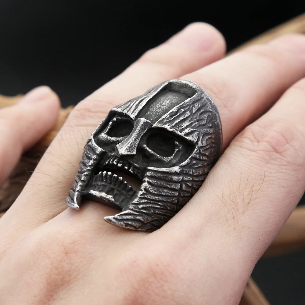 New Gothic Black Helmet Skull Statues Armor Rings For Men Boys Stainless Steel Warrior Skull Ring Biker Jewelry Gifts Wholesale