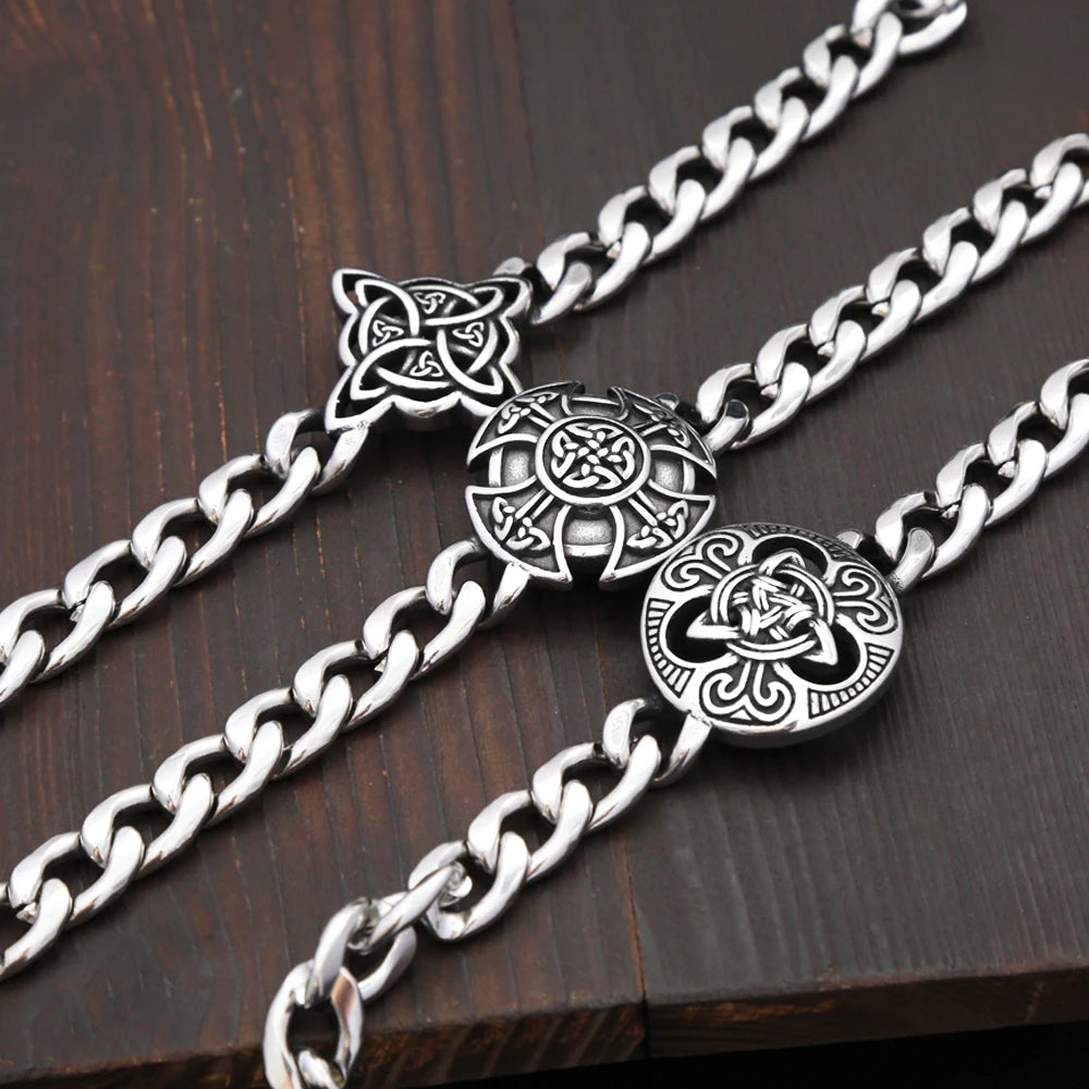 New Vintage Stainless Steel Witch Knot Chain Bracelets For Men Women Fashion Vikings Celtic Knot Bracelet Charm Amulet Jewelry