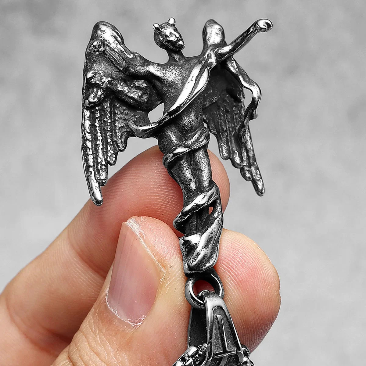 Fallen Angels Pendant Retro Gothic Necklaces 316L Stainless Steel Men Chain Hip Hop Rock Punk Jewelry Xmas Gift for Friend Male