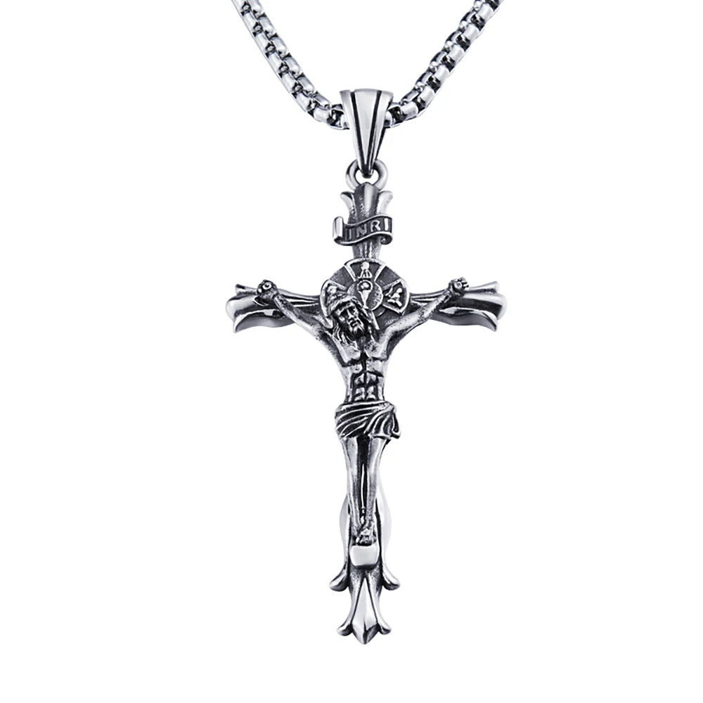 Neue Vintage Jesus Kreuz Anhänger Halskette Für Männer Edelstahl Punk Kreuz Religiöse Halsketten Mode Amulett Schmuck Großhandel