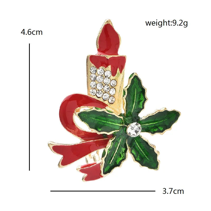 Wuli&baby Beautiful Leaves Candle Brooches For Women Rhinestone Light Christmas New Year Brooch Pins Gifts