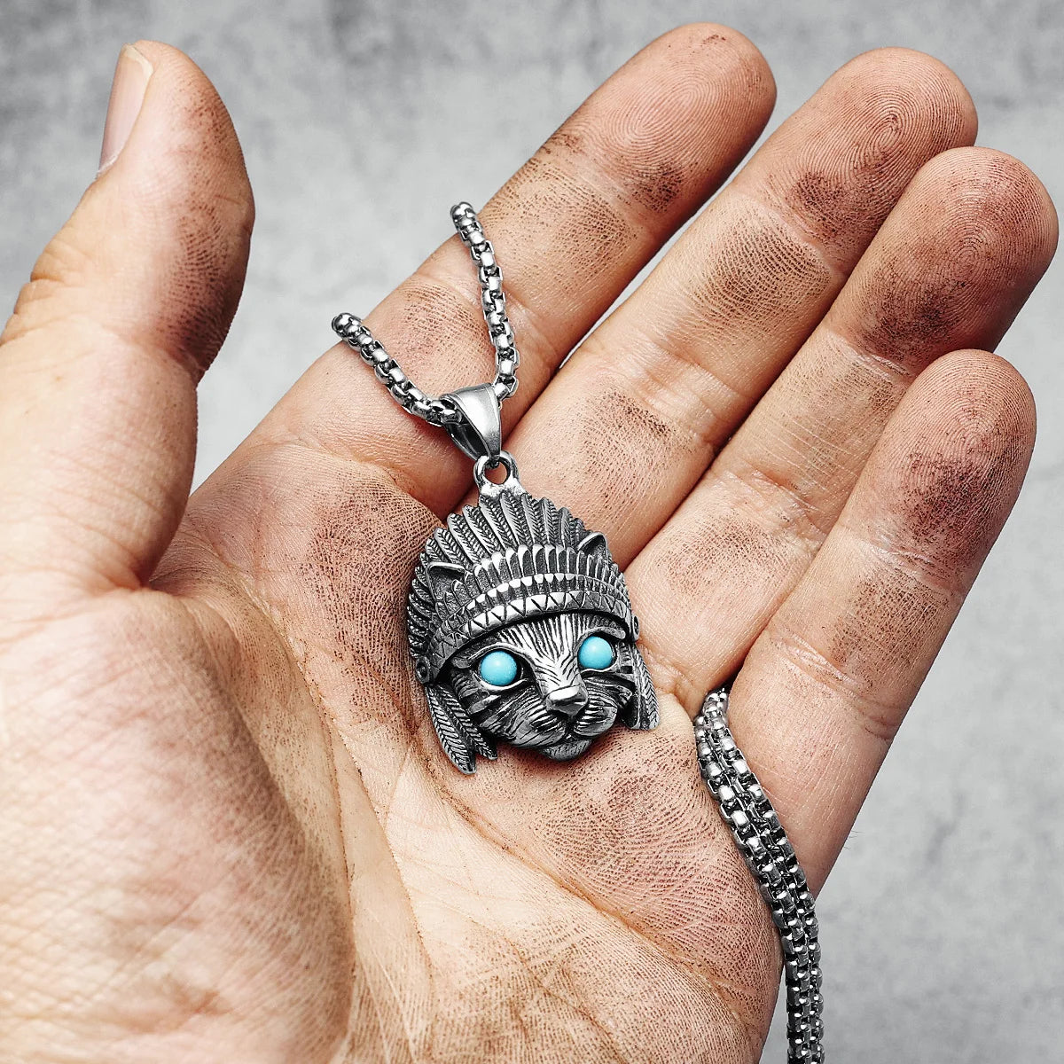 Chief Cat Necklace 316L Stainless Steel Mystic Gem Eye Pendant Unisex Chains Rock Punk for Friend Jewelry Best Gift Dropshipping