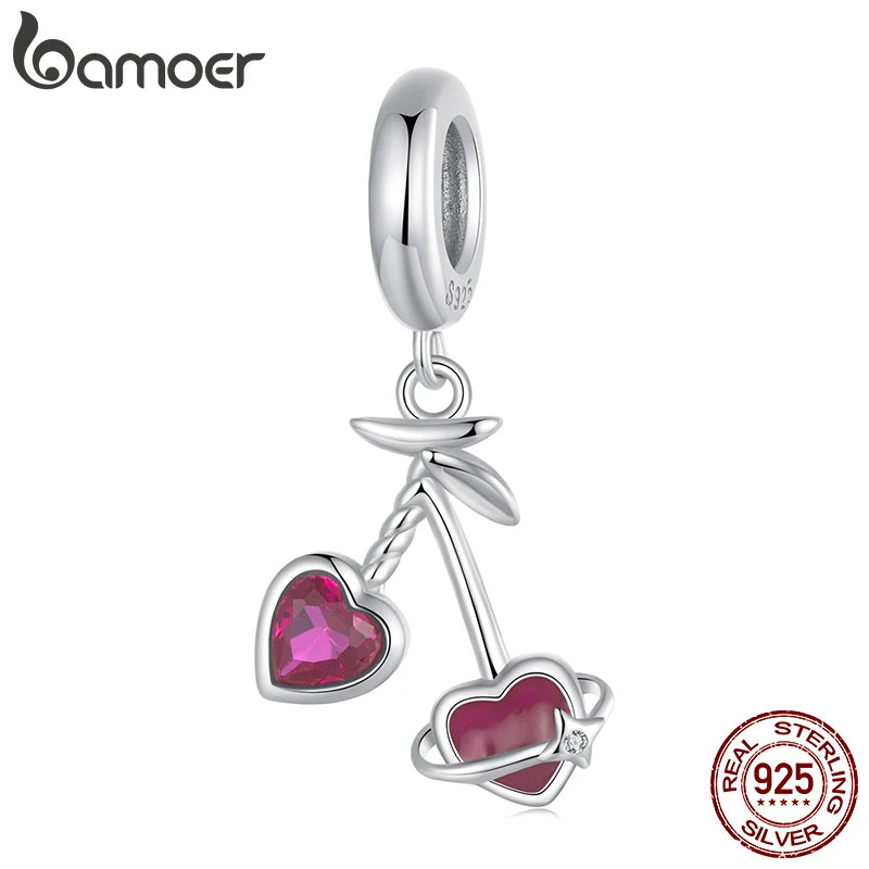 Pendentif en forme de cœur en argent sterling 925 BAMOER en forme de cerise pour bracelet original, breloque Bamoer DIY pour la fabrication de bijoux, cadeau de Noël