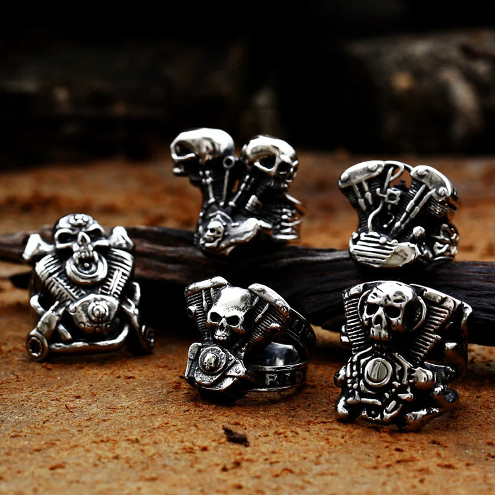 Punk Cool Man Motorrad Motor Ring Für Männer Junge Gothic 316L Edelstahl Biker Schädel Ring Mode Schmuck Geschenk Großhandel