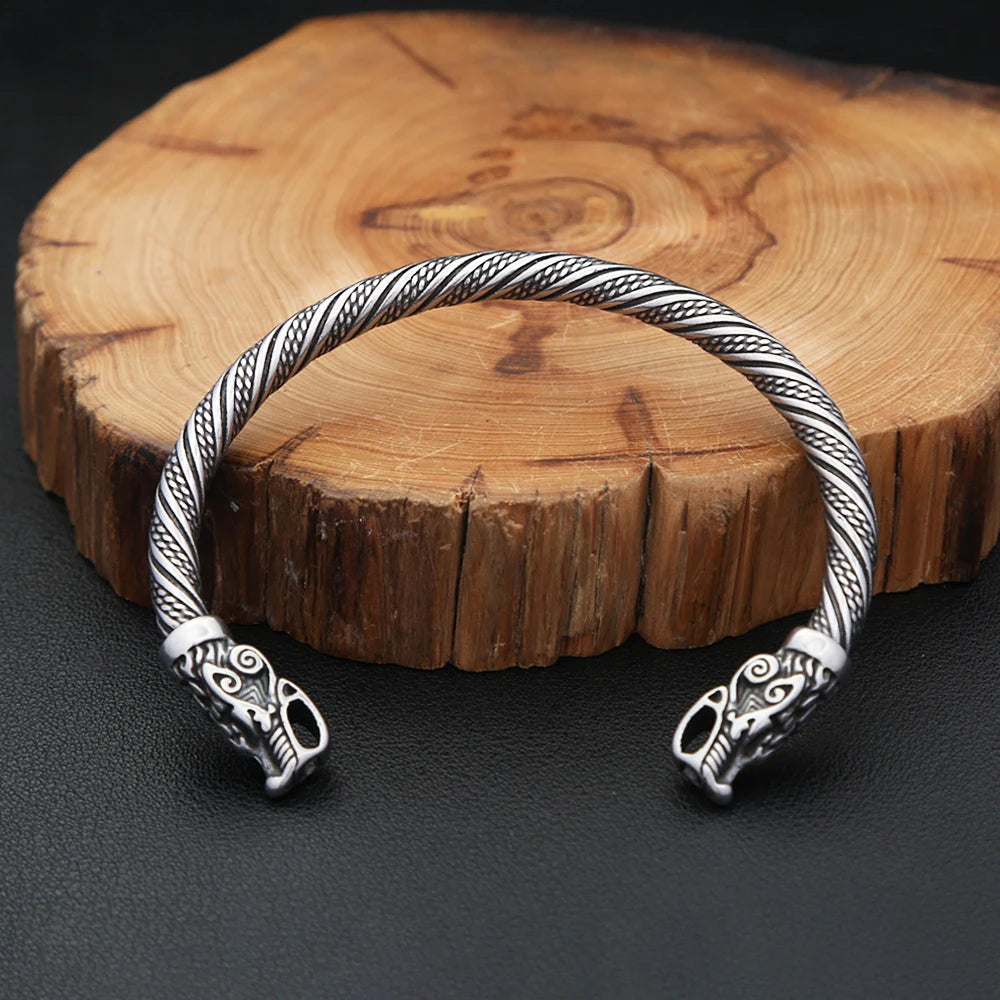 Nordic Viking Stainless Steel Dragon Head Bracelets Punk Vintage Fashion Opening Cuff Animal Bangles Amulet Jewelry Wholesale