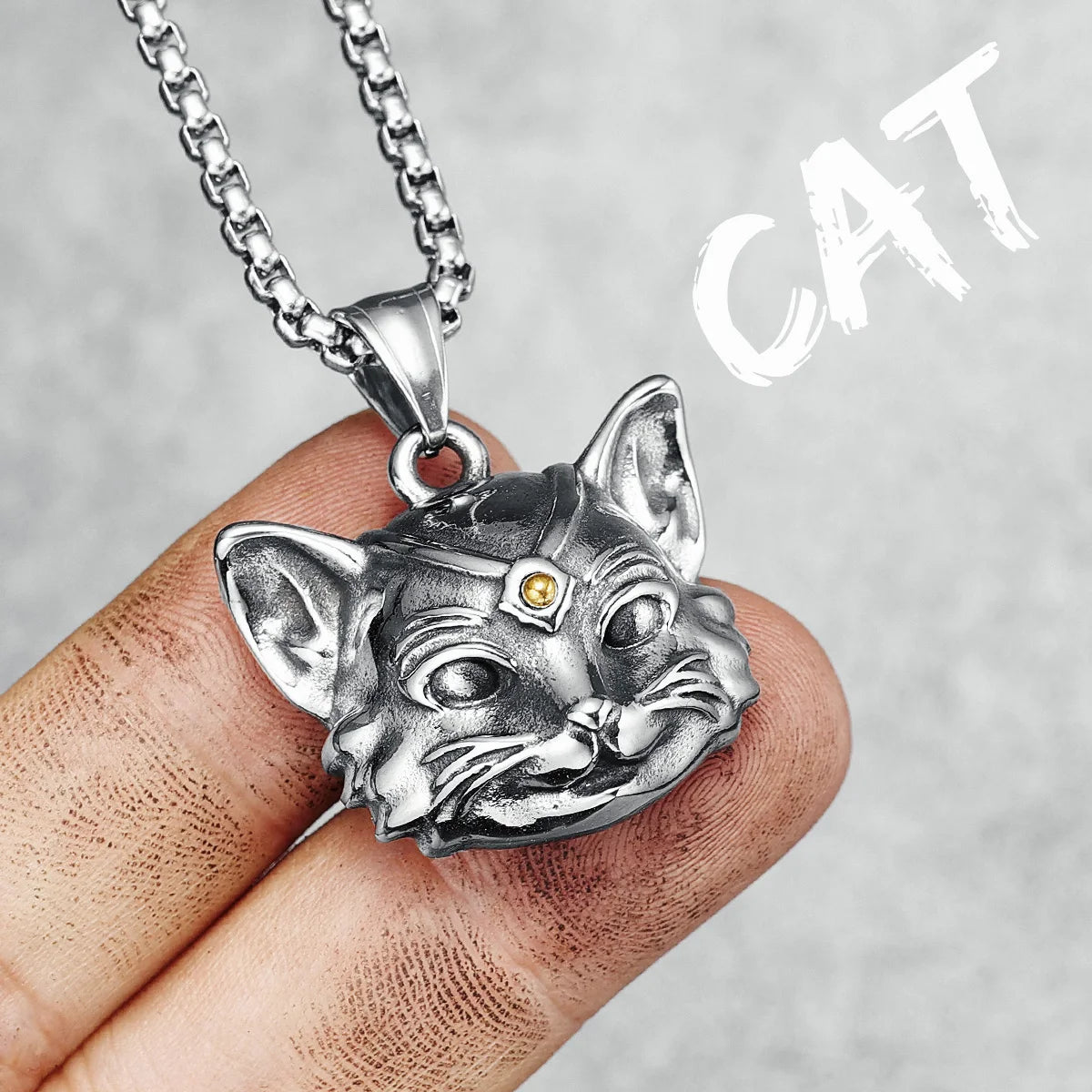 Cool Cat Necklace 316L Stainless Steel Kitty Gem Men Women Pendant Chain Rock Party for Friend Male Jewelry Best Gift Wholesale