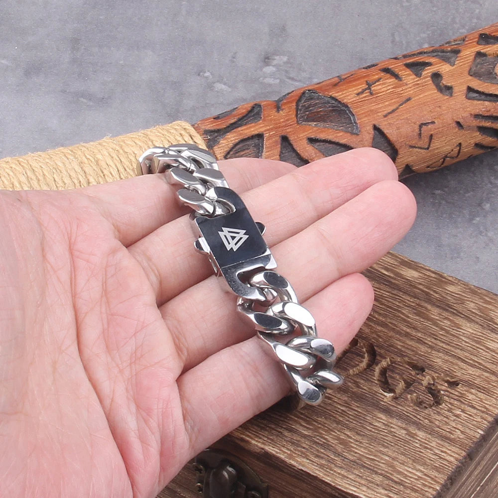 Never Fade Stainless Steel Vikings Bracelets For Men Blank Color Punk Curb Cuban Link Chain Bracelets with gift wooden box