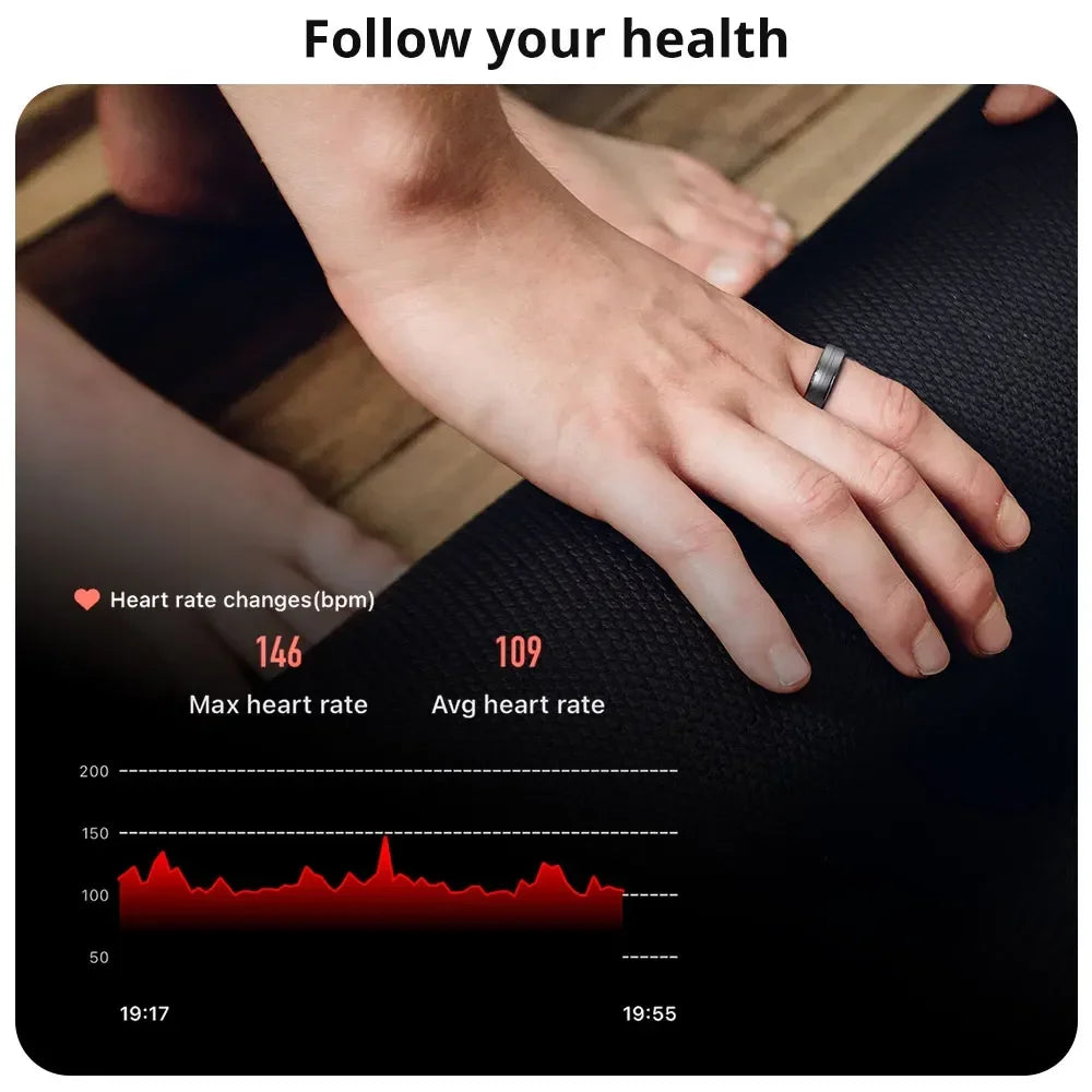 EIGIIS New Smart Ring Men Women, Heart Rate and Blood Oxygen Monitor, IP68 & 5ATM Waterproof, Multi-sport Mode for Android IOS