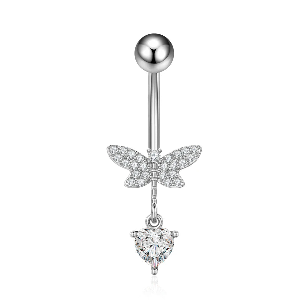 Stainless Steel Navel Piercing Blue Pink Dance Belly Rings Body Piercing Jewelry 14G Butterfly Belly Button Ring for Women Girls