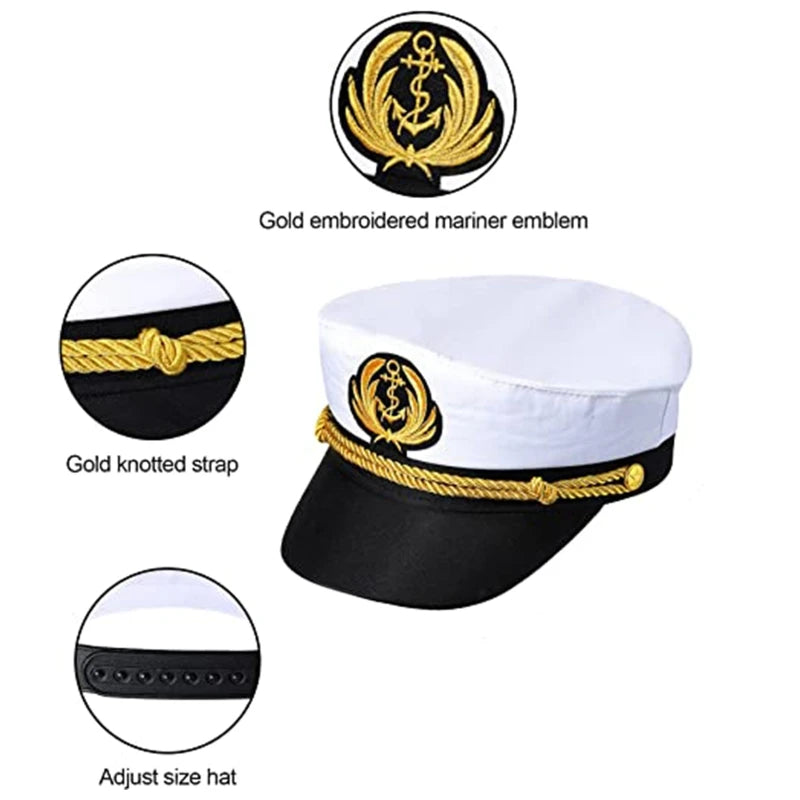 652F Chapeau de marine de la marine Chapeau de capitaine de yacht Costume de capitaine de marin Casquette de marin pour hommes Bonnet Chapeau d'amiral de la marine de la marine Robe formelle