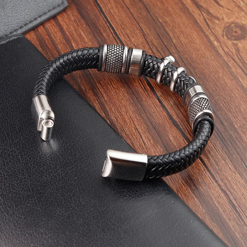 Edelstahlschmuck Trend 2024 Echtes Leder Handgewebtes Lederseil Klassiker Anker Retro Breites Armband