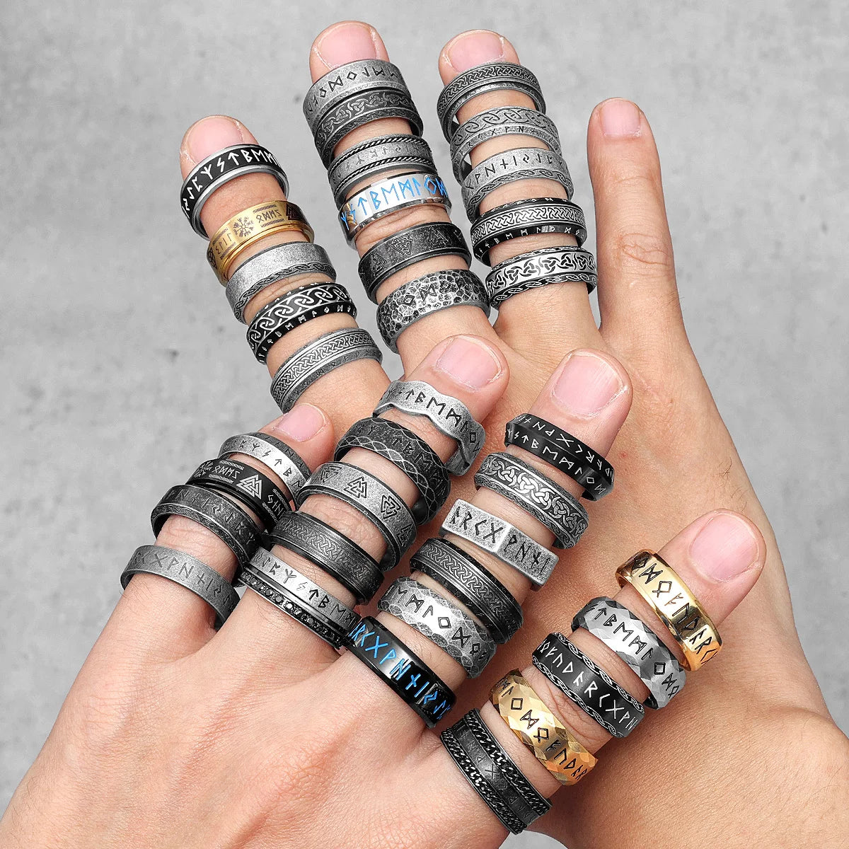 Anillos de acero inoxidable vintage con diseño de runas vikingas nórdicas y nudos celtas para hombre y mujer, joyería punk para motociclistas, regalo creativo al por mayor