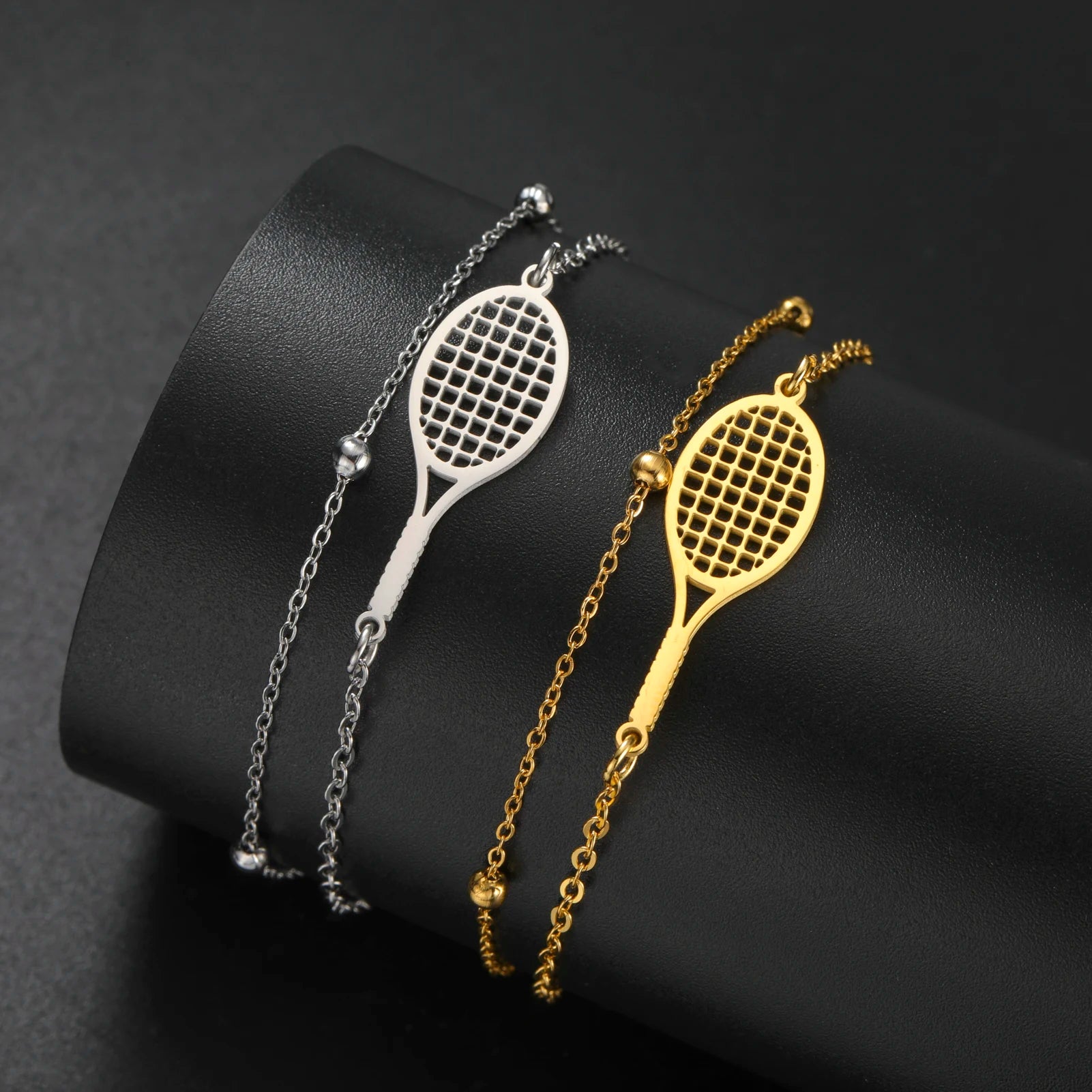 Dreamtimes Tennis Badminton Racket Stainless Steel Bracelet Jewelry Women Sport Couple Bracelets Girlfriend Men Friend Gift