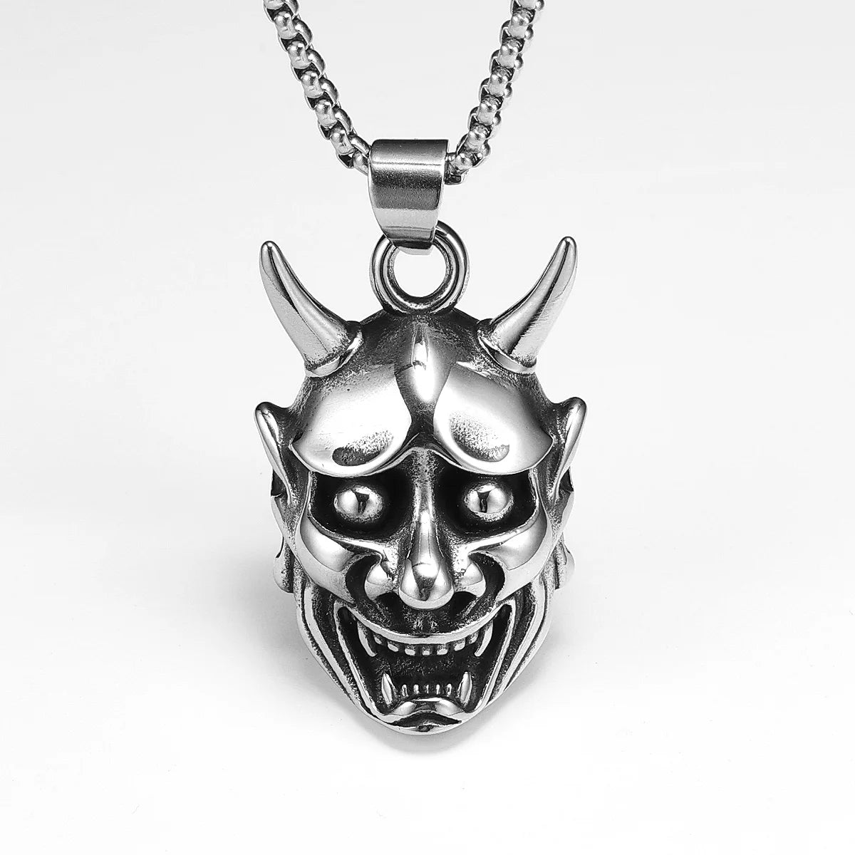 Collier pour homme avec masque Prajna, pendentif rétro en acier inoxydable 316L, tête de fantôme japonaise, chaîne rock punk pour motard, bijoux cadeau