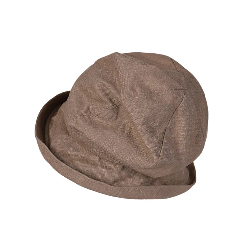 Small Brim Summer Uv Resistant Breathable Linen Basin Hat Organic Cotton Japanese Designcotton Linen Pleated Women Fisherman Hat