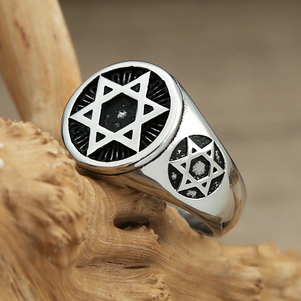 Vintage Punk Simple Star Of David Rings For Men Women Fashion Stainless Steel Hexagram Ring Biker Amulet Jewelry Gift Wholesale