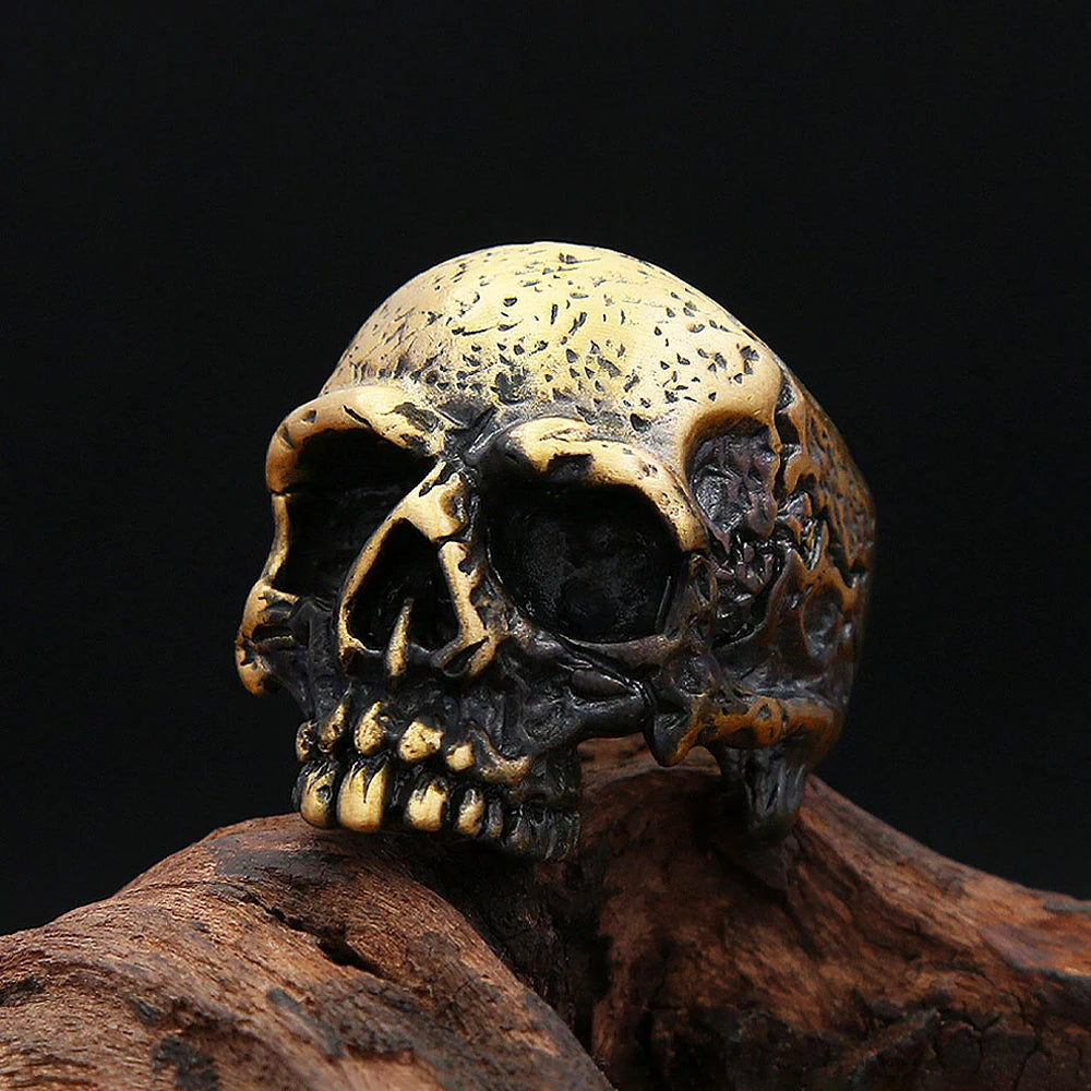 Gothic Vintage Brass Skull Ring For Men Women Punk Rock Fashion Skeleton Rings Personality Biker Jewelry Halloween Gifts