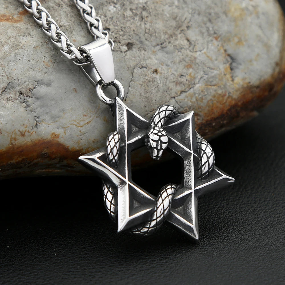 New Vintage Star of David With Snake Pendant Necklaces For Men Women Fashion Punk Ouroboros Hexagram Necklace Amulet Jewelry